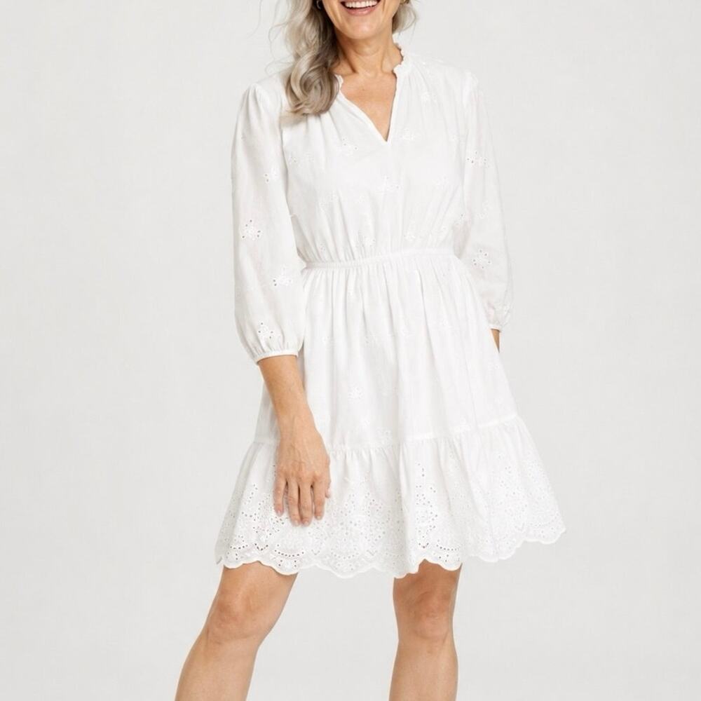 Knox Rose White Eyelet Lace Embroidered Cotton Tiered Dress XL Boho Cottagecore‎